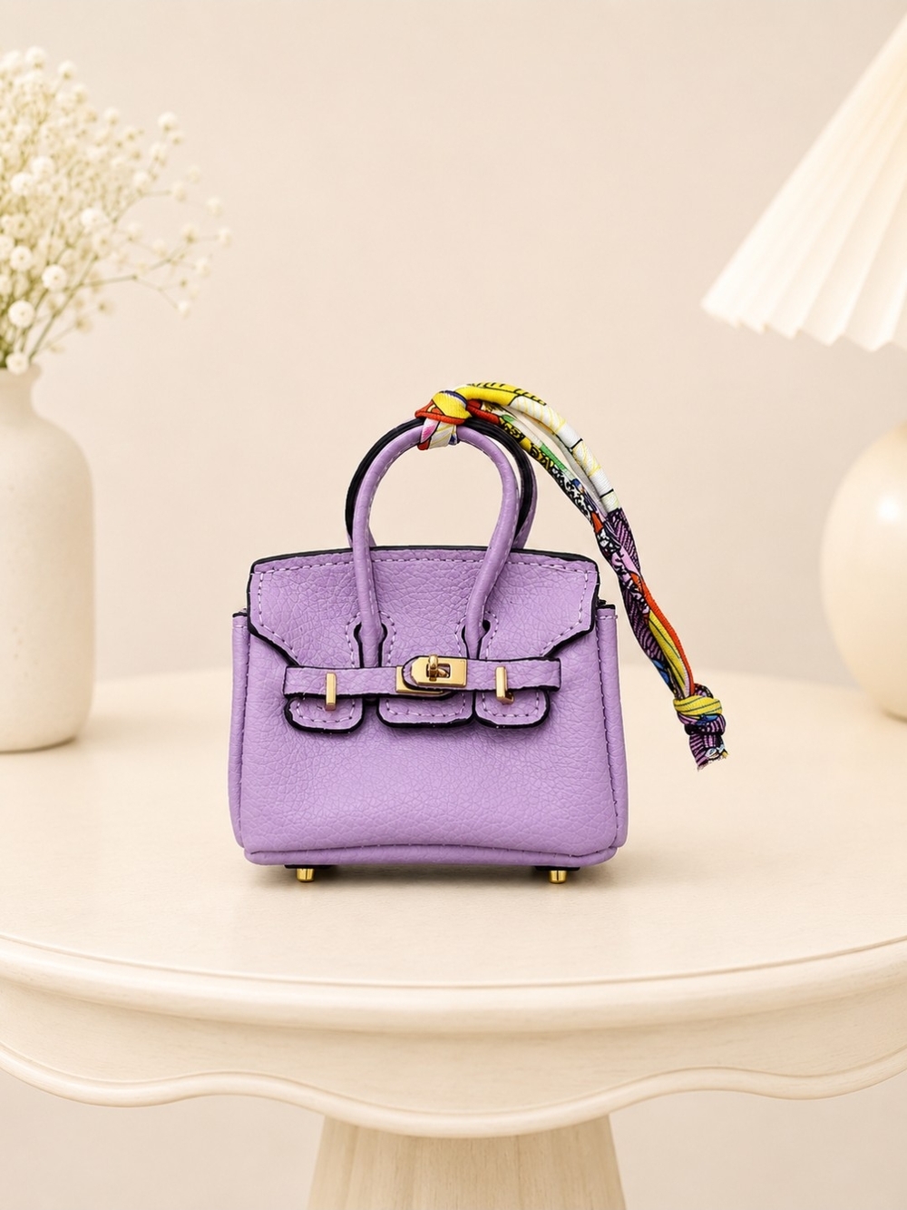 Luxury Lavender Mini Tote Bag with Scarf Accent - Women's Fashion Bag
